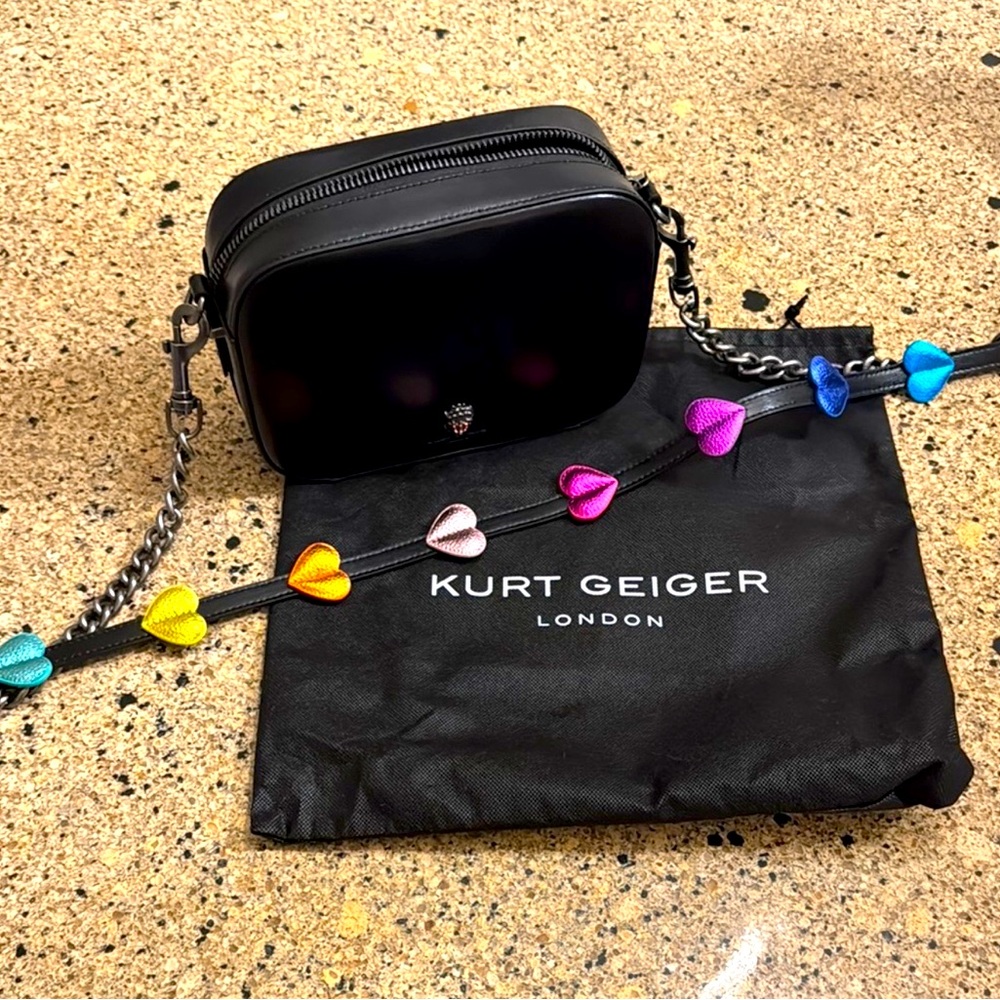 Kurt Geiger Black Crossbody Bag with Colorful Heart Strap